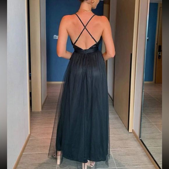 Luxe sequins open back party formal evening wedding gown dress - Picture 3 of 4